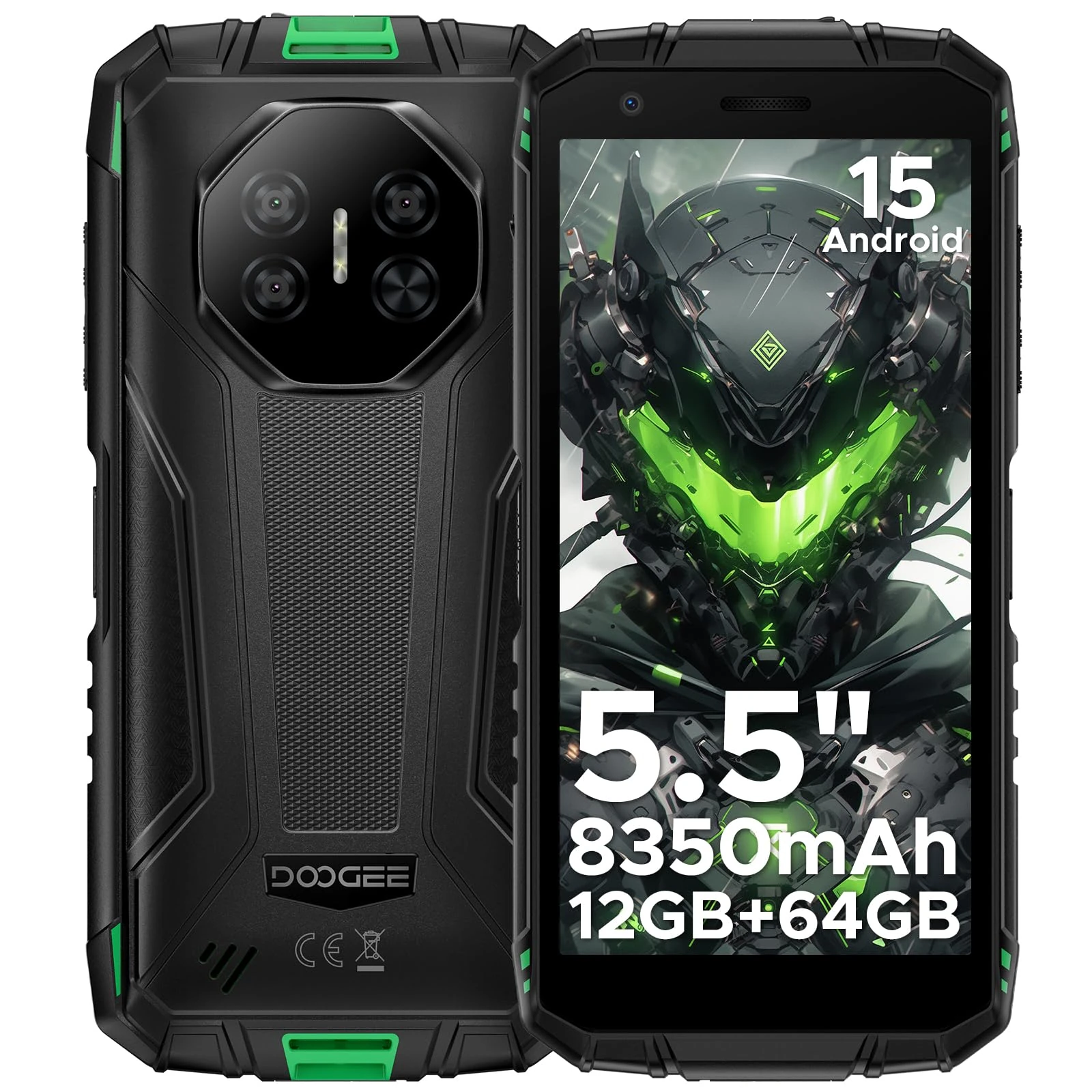 DOOGEE Fire 3 Rugged Smartphone, 8350mAh, Octa Core Android 15 Phone, 5.5" IPS HD+ Rugged Phone, 12GB+64GB/2TB Mobile Phone, 13MP+8MP, Widevine L1, 3.5mm headphone jack, Face ID/OTG/NFC