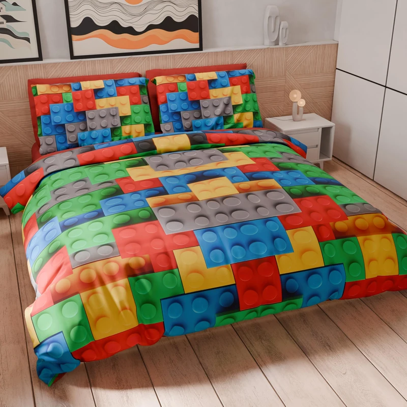 PETTI Artigiani Italiani - Maxi Double Duvet Cover Set 260 x 220 cm (2 Pillowcases 75 x 50 cm Included), Microfibre Duvet Cover Set with Digital Brick Print - Made in Italy
