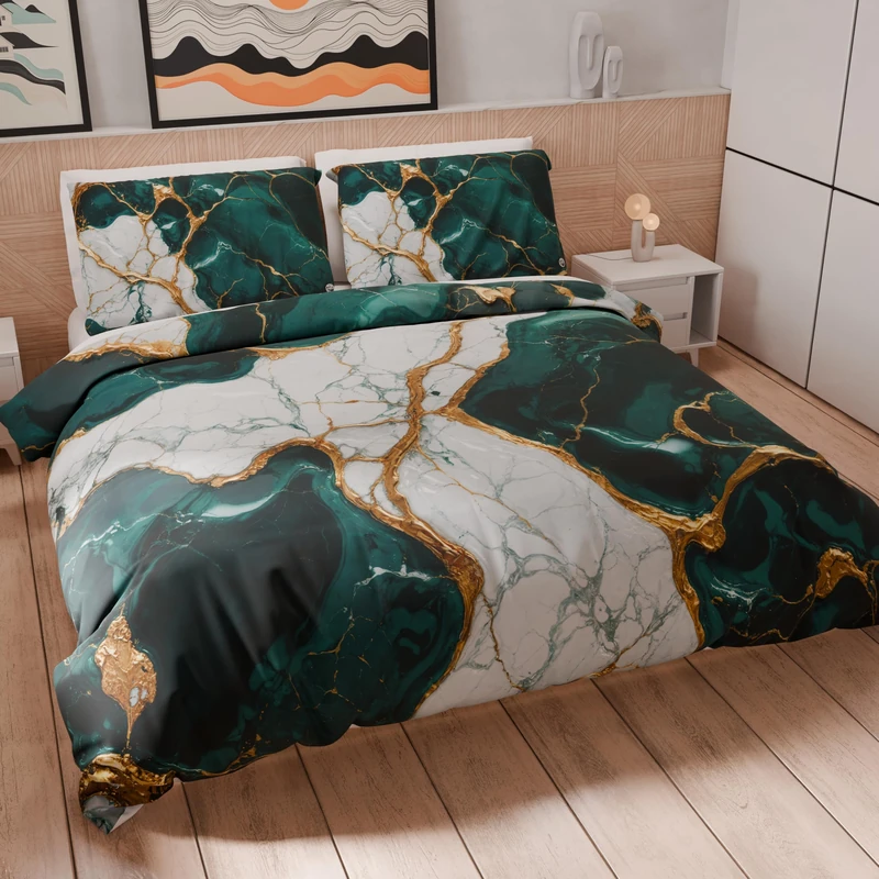 PETTI Artigiani Italiani - Maxi Double Duvet Cover Set 260 x 240 cm (2 Pillowcases 63 x 63 cm Included), Microfibre Duvet Cover Set with Digital Print Teal Marble Effect - Made in Italy - Image 1