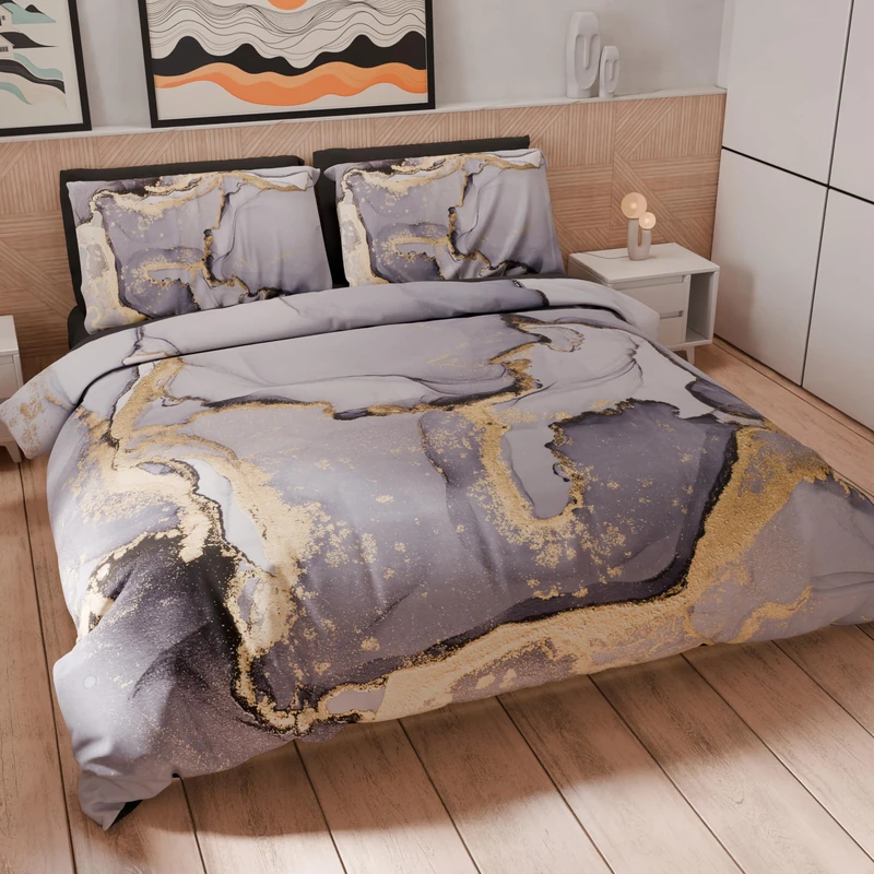 PETTI Artigiani Italiani - Maxi Double Duvet Cover Set 260 x 240 cm (2 Pillowcases 63 x 63 cm Included), Microfibre Duvet Cover Set with Digital Marble Print Dark Grey – Made in Italy - Image 1