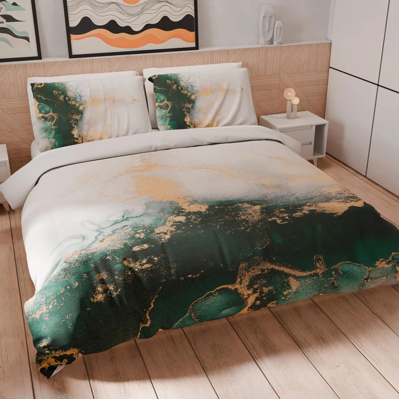 PETTI Artigiani Italiani - Maxi Double Duvet Cover Set 260 x 240 cm (2 Pillowcases 63 x 63 cm Included), Microfibre Duvet Cover Set with Digital Marble Emerald Print - Made in Italy