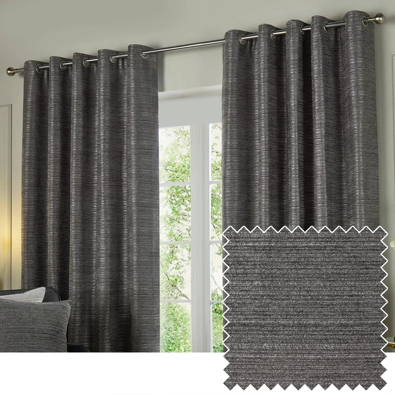 Paoletti Jupiter Room Darkening Eyelet Curtain Pair – Elegant Jacquard Chenille Lined Ring Top Drapes (Graphite - 168x137cm)
