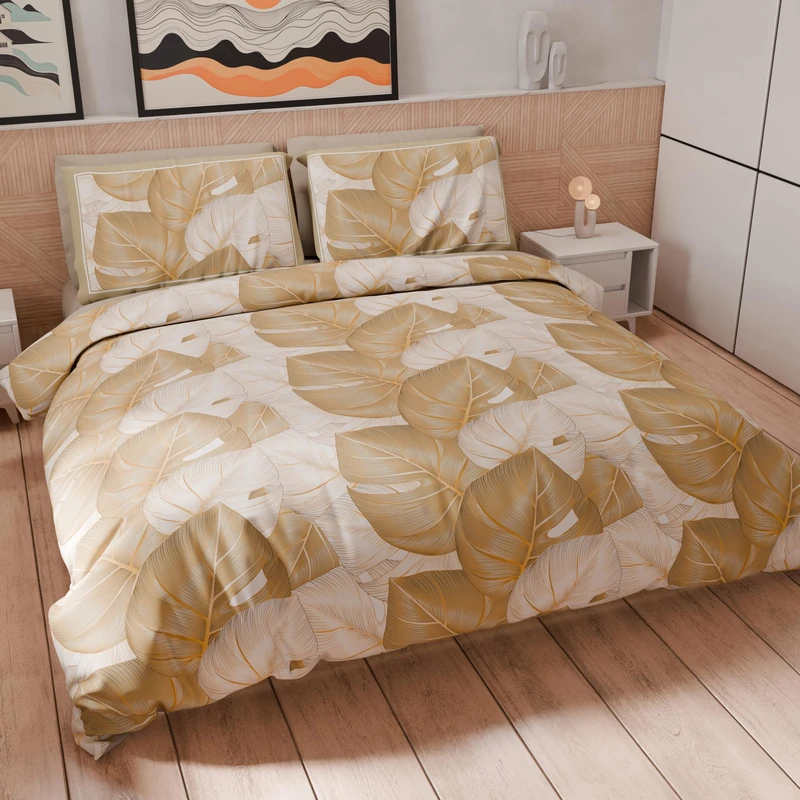 PETTI Artigiani Italiani - Double Duvet Cover Set 200 x 200 cm (2 Pillowcases 63 x 63 cm Included), Microfibre Duvet Cover Set with Digital Print Tropical Taupe O - Made in Italy - Image 1
