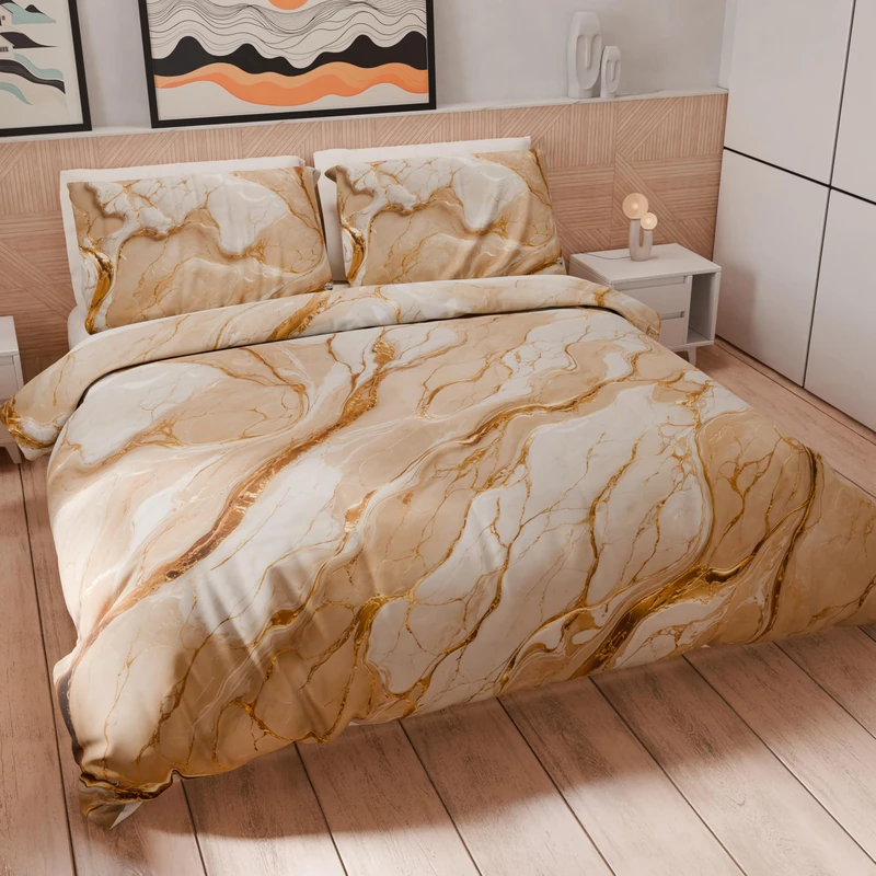 PETTI Artigiani Italiani - Maxi Double Duvet Cover Set 260 x 240 cm (2 Pillowcases 63 x 63 cm Included), Microfibre Duvet Cover Set with Digital Print Beige Marble Effect - Made in Italy