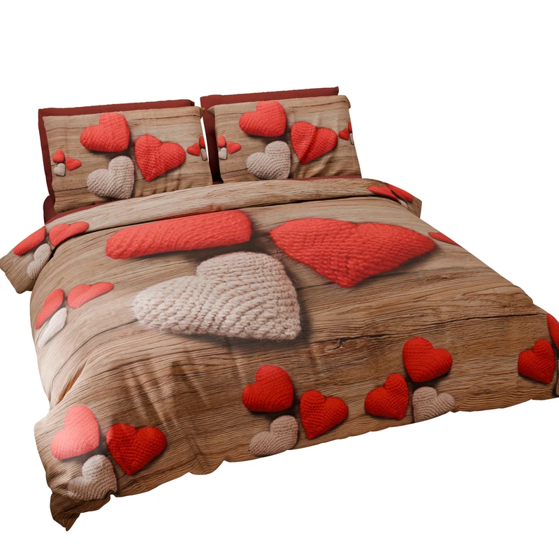 PETTI Artigiani Italiani - Maxi Double Duvet Cover Set 260 x 220 cm (2 Pillowcases 75 x 50 cm Included), Microfibre Duvet Cover Set with Digital Heart Print - Made in Italy