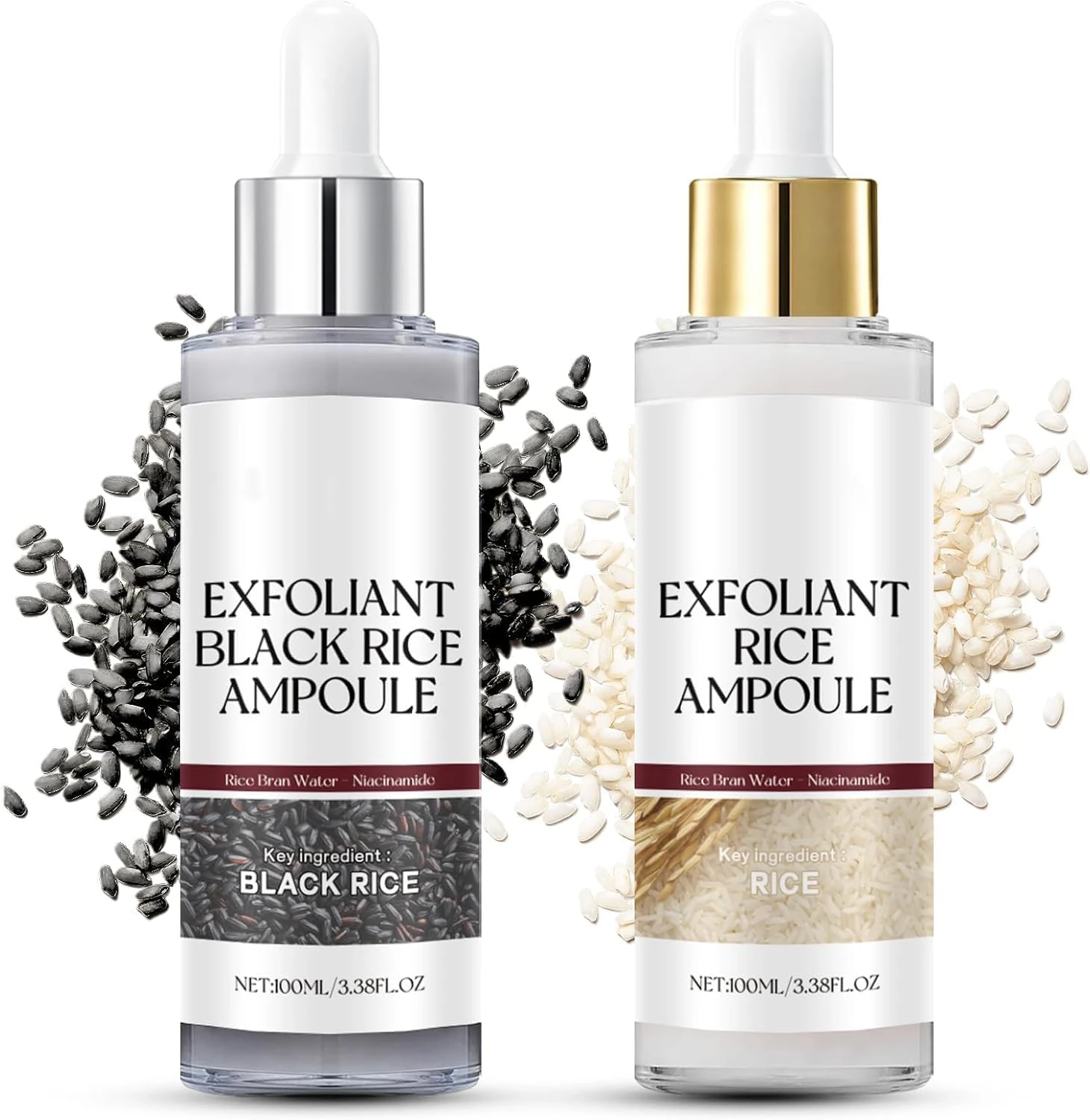 2PCS Rice Exfoliating Ampoule Set – Black & White Rice Brightening Duo for Glowing Skin | Gentle Peel + Pore Minimizing & Deep Hydration