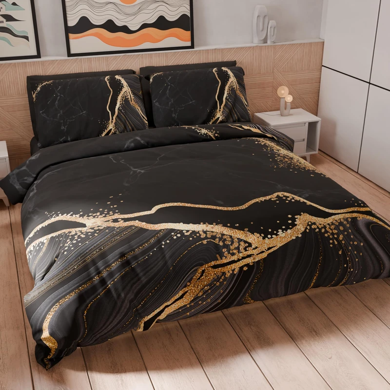 PETTI Artigiani Italiani - Maxi Double Duvet Cover Set 260 x 240 cm (2 Pillowcases 63 x 63 cm Included), Microfibre Duvet Cover Set with Black Marble Digital Print - Made in Italy - Image 1