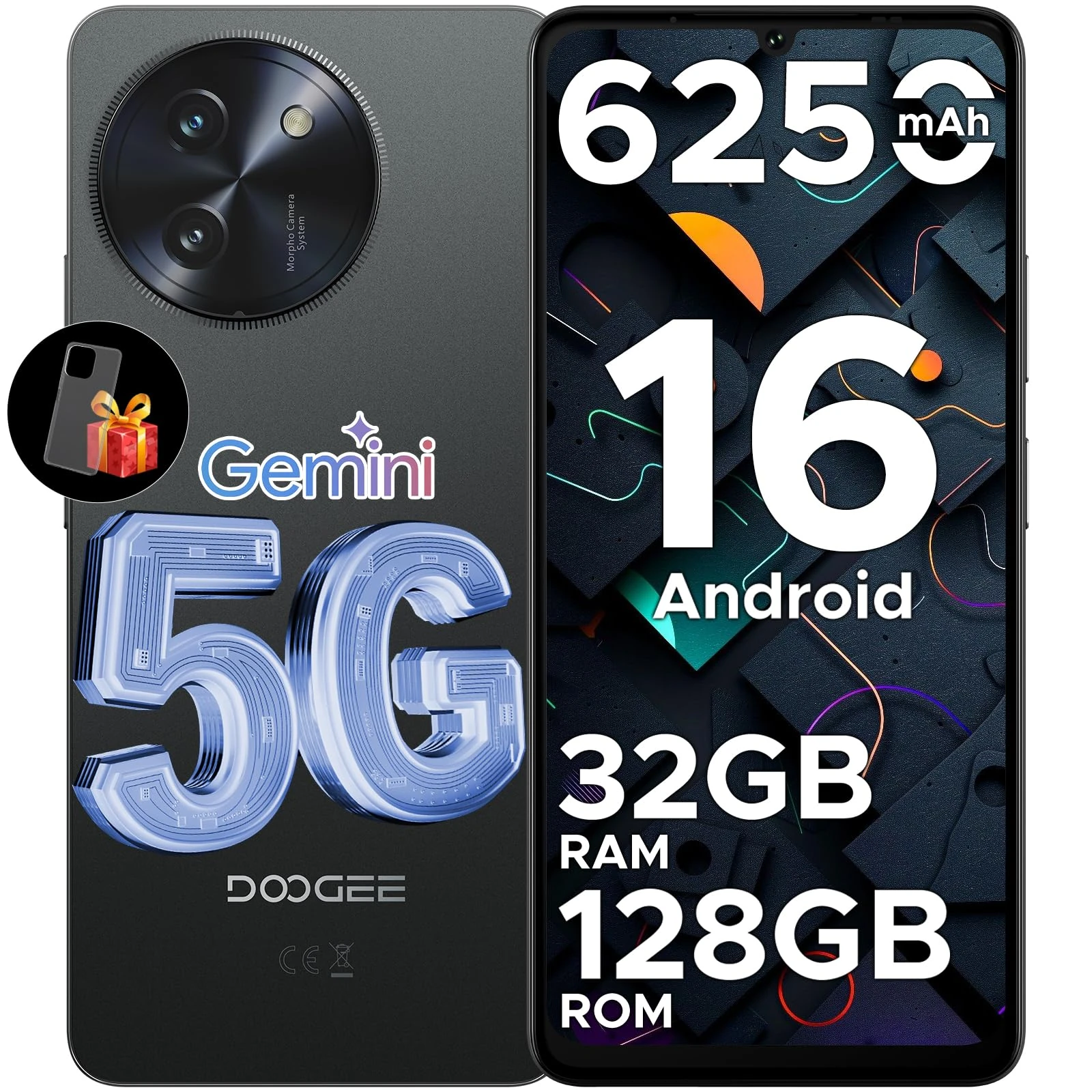 DOOGEE Note 59 Android 16 Mobile Phones, 5G smartphone with Gemini AI, 120Hz, 6250mAh, 6.75" HD+ Android Phone, 32GB+128GB/2TB, Dual SIM Free Unlocked Mobile Phone, Widevine L1, Face ID/BT5.0/OTG/NFC