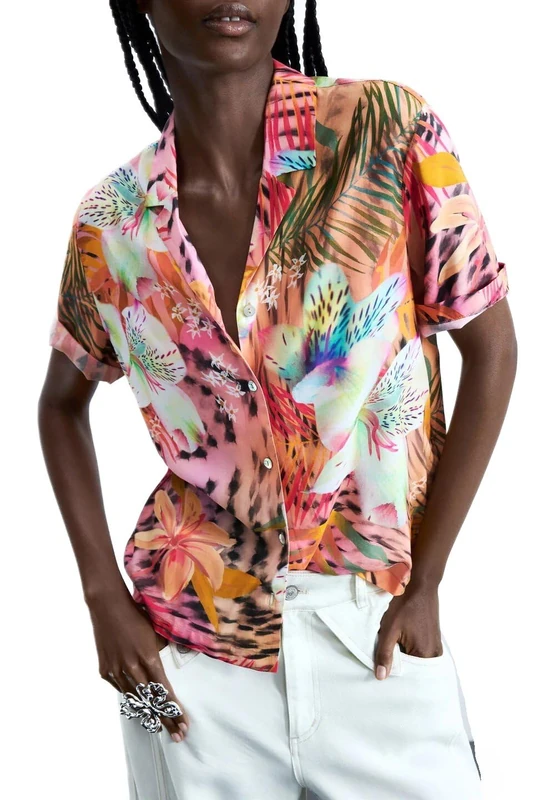 Desigual Swim Nasau Tropical Inspired Short Sleeve Shirt 26SWCW34