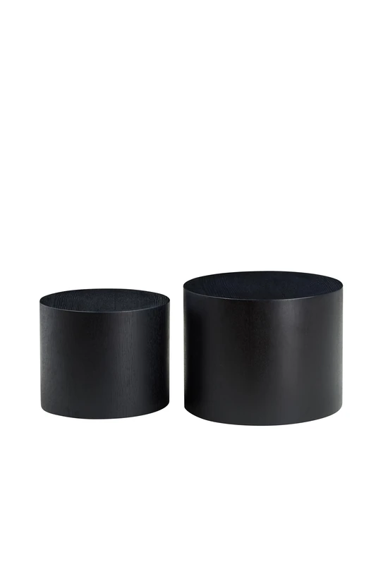 NJLyuhome Modern Coffee Table Set, Black MDF with Straight Grain Red Oak Veneer, Minimalist Living Room Centre Table, Nesting Design, Easy Assembly