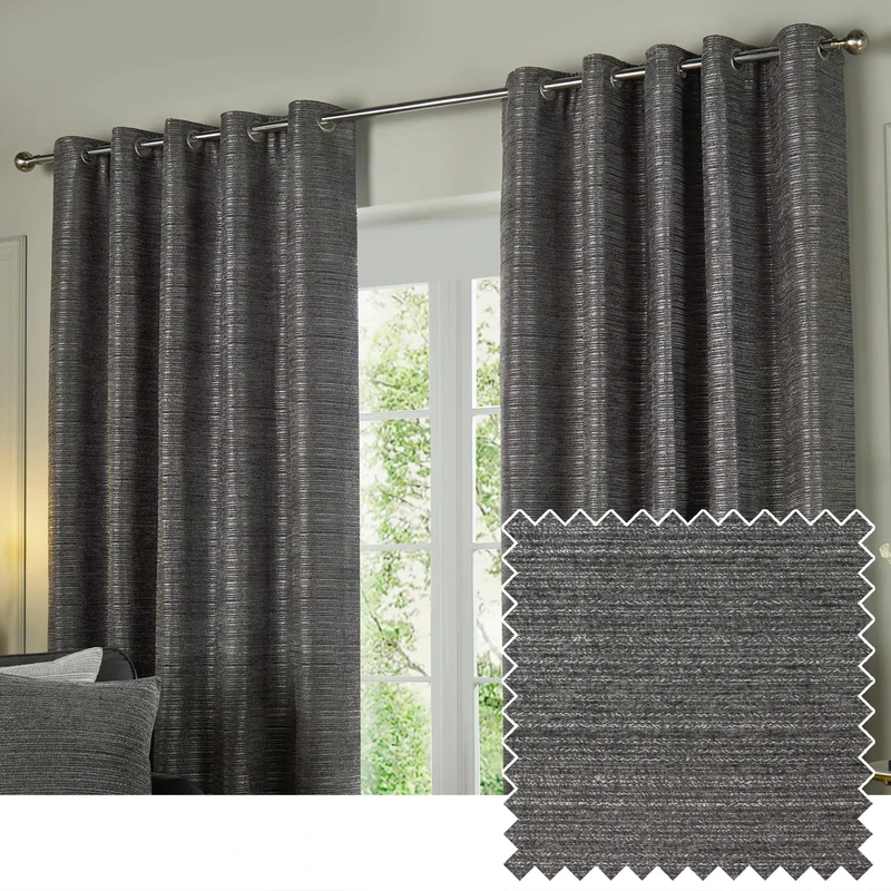Paoletti Jupiter Room Darkening Eyelet Curtain Pair – Elegant Jacquard Chenille Lined Ring Top Drapes (Graphite - 168x183cm)