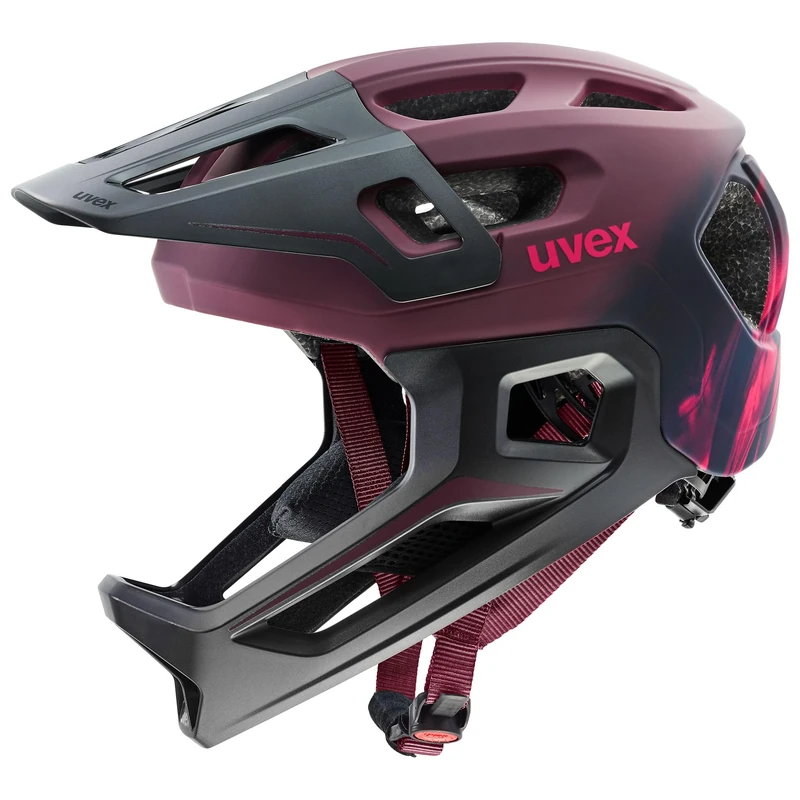 uvex react jr. fullface - lightweight bike helmet for kids - individual fit - washable interior - cranberry matt - 52-56 cm