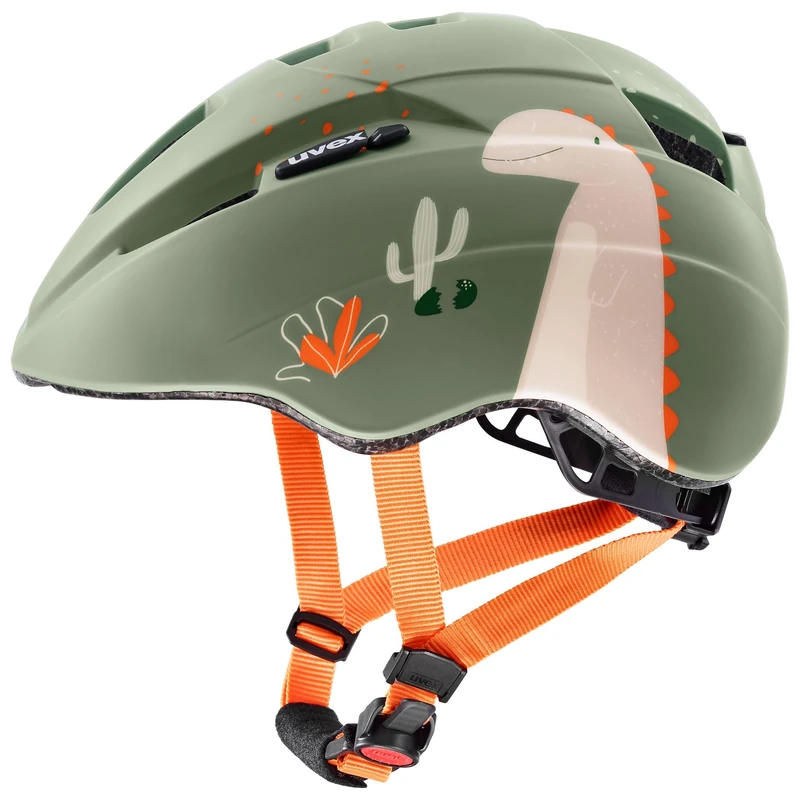 uvex kid 2 cc - lightweight bike helmet for kids - individual fit - upgradable with an LED light - sage green dino matt - 46-52 cm
