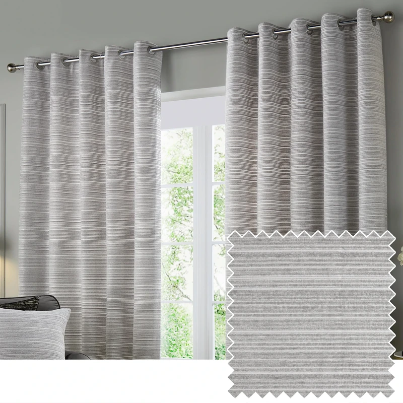 Paoletti Jupiter Room Darkening Eyelet Curtain Pair – Elegant Jacquard Chenille Lined Ring Top Drapes (Silver - 229x183cm)