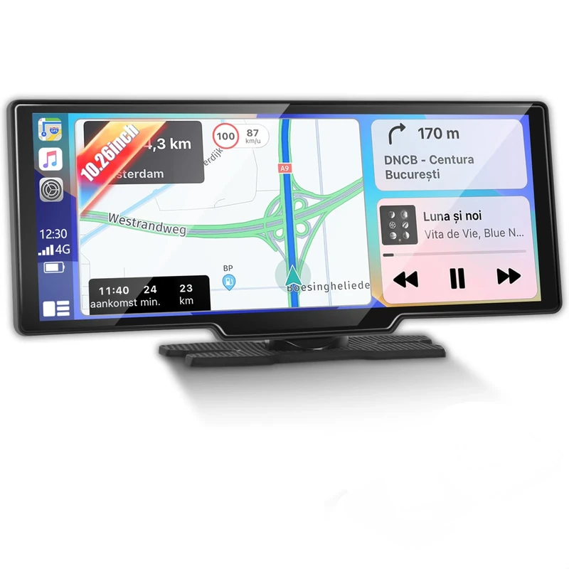 Techschermo Carplay Screen for Car with Wireless CarPlay and Android Auto - 10.26 Inch HD IPS Touchscreen Portable Car Stereo - OTA Updates/Super Link/AirPlay/Bluetooth/FM Transmitter + Backup Camera