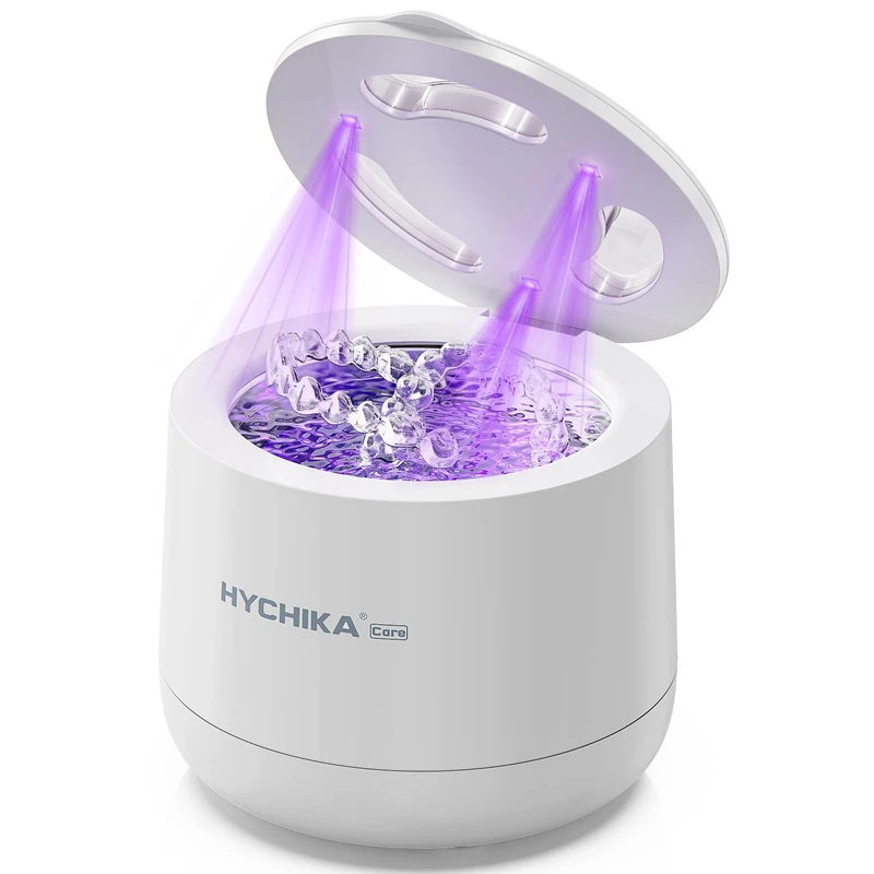 Ultrasonic Cleaner Device with UV Sterilisation,45 kHz High Frequency, 4 Modes UV Tooth Splint Cleaning, 200 ml Tooth Container, Retainer, Night Splints, Aligner, Jewellery etc,Iceberg White