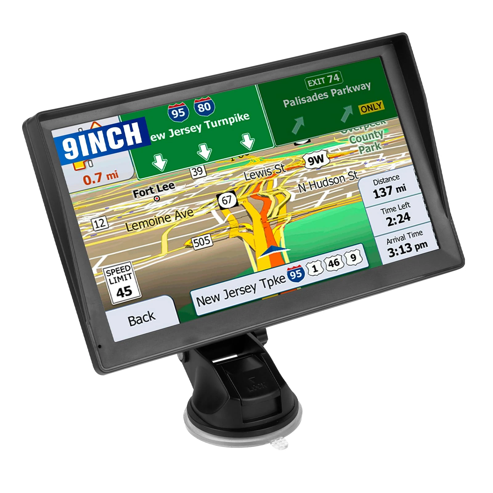 9 inch Sat Nav, Car GPS Navigation System for Trucks, with UK and Europe Maps, Lifetime Free Map Updates, Support Postcode Search, Voice Guidance, Speed Camera Alerts, Lane Assist, POI