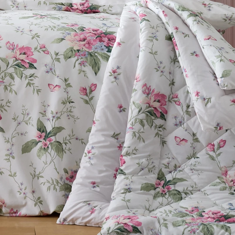 Catherine Lansfield Bridgerton 3.5 Tog Penelope Floral Reversible 200x200cm Eiderdown Bedspread Cream