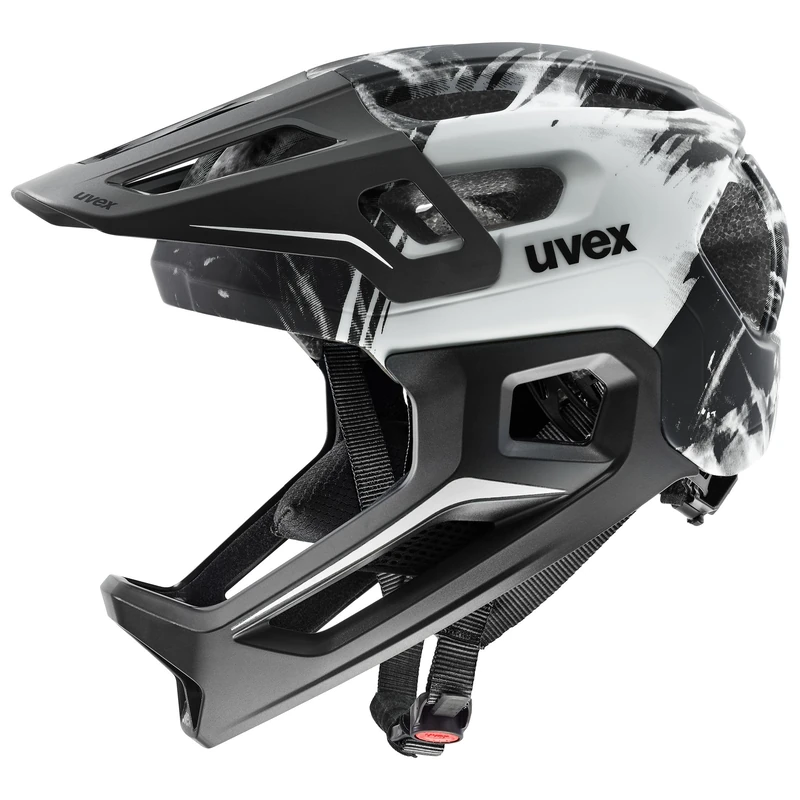 uvex react jr. fullface - lightweight bike helmet for kids - individual fit - washable interior - black-white matt - 52-56 cm