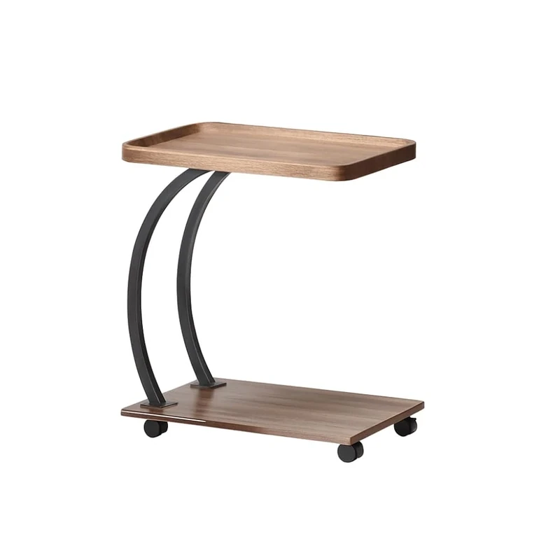 AIERSH C-Shaped 2-Tier Rolling Side Table – Slim Sofa Table with Locking Wheels, Tray Top & Steel Frame, 52x34x60cm (18kg Load) for Small Spaces, Bedroom, Brown, 55 * 35