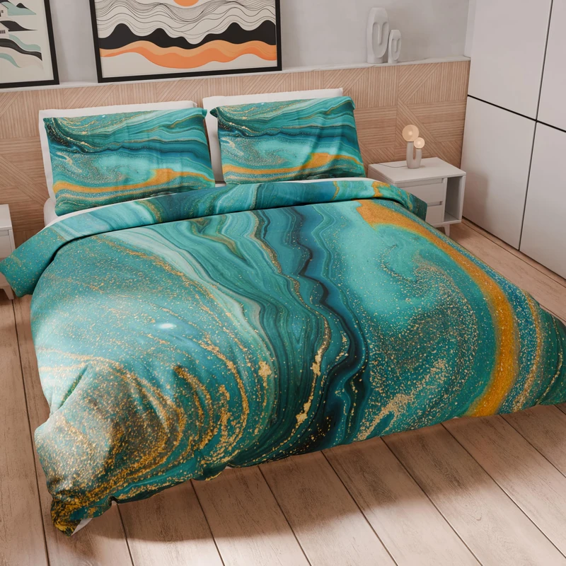 PETTI Artigiani Italiani - Maxi Double Duvet Cover Set 260 x 240 cm (2 Pillowcases 63 x 63 cm Included), Microfibre Duvet Cover Set with Digital Print Marble Green - Made in Italy - Image 1