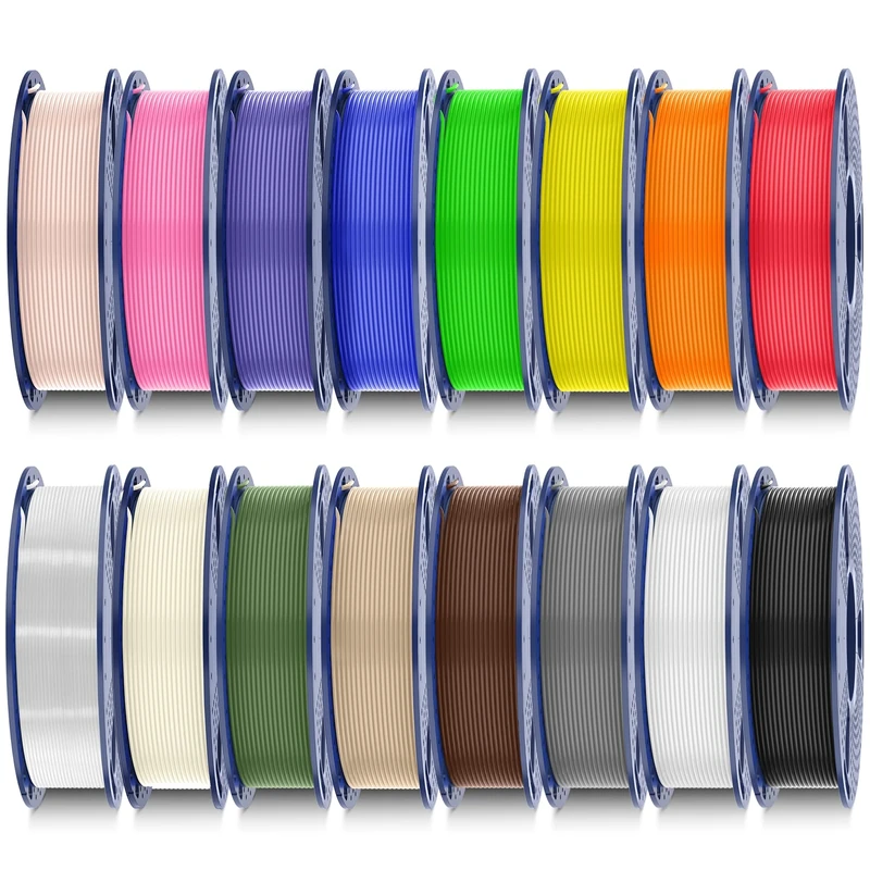 SUNLU 250G*16 PLA+ Filament, 0.25KG per Spool, 16 Rolls, Black+White+Bone White+Gray+Oak+Coffee Brown+Red+Klein Blue+Green+Sunny Orange+Vivid Yellow+Lavender Purple+Pink+Olive Green+Beige+Transparent