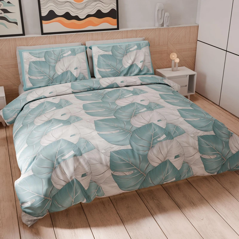 PETTI Artigiani Italiani - Maxi Single Duvet Cover Set 220 x 155 cm (1 Pillowcase 80 x 80 cm Included), Microfibre Duvet Cover Set with Digital Print Tropical Light Blue A - Made in Italy
