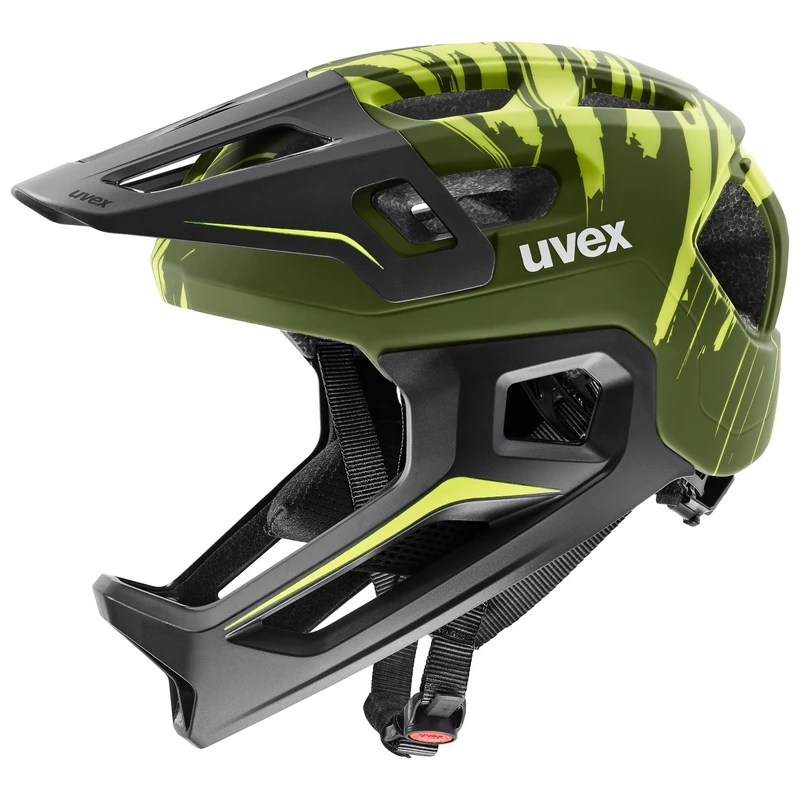 uvex react jr. fullface - lightweight bike helmet for kids - individual fit - washable interior - dark olive matt - 52-56 cm