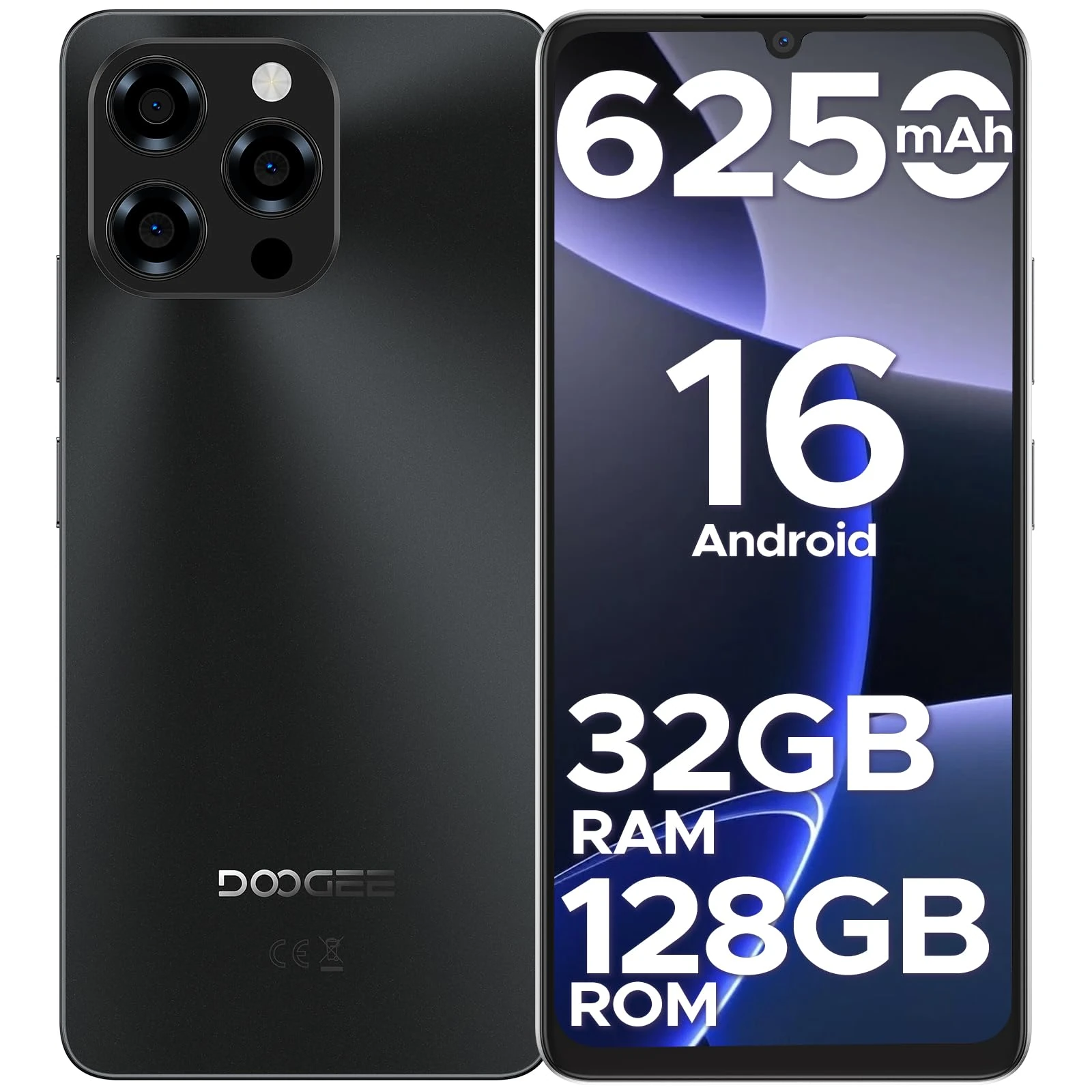 DOOGEE Note 58 Mobile Phones - Newest Android 16 Smartphone, 6.75" HD+ Display, 6250mAh Android Phones, 32GB+128GB/2TB, 4G LTE SIM Free Mobile Phone, Face Recognition, Widevine L1, 5G WiFi|NFC|OTG