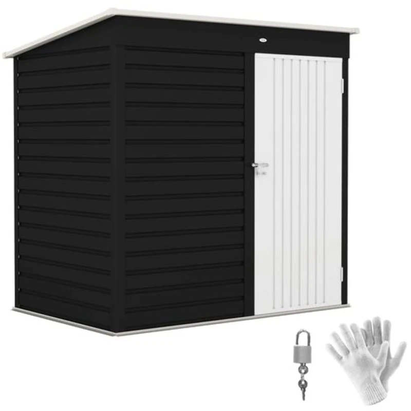 Outsunny 6 x 4ft Metal Garden Shed with Lockable Door and Gloves, Dark Grey - Image 1