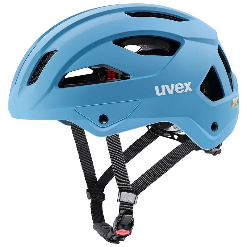 uvex stride - sturdy bike helmet for men and women - individual fit - extendable with plug-in LED & brim - azure matt - 56-59 cm