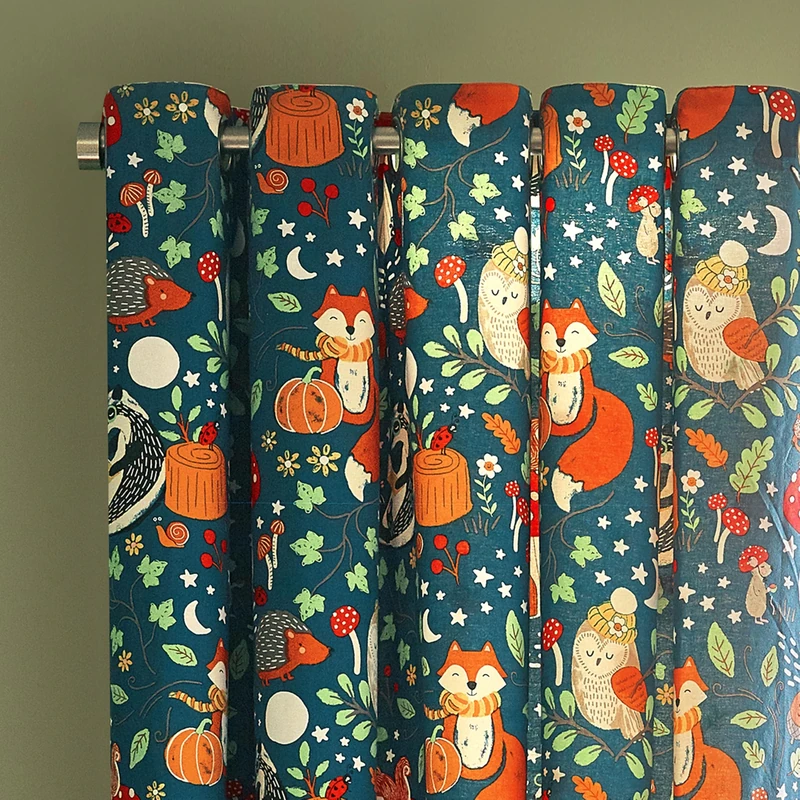 Catherine Lansfield Fox and Woodland Friends Fully Reversible 66x72 Inch Eyelet Curtains Two Panels Green
