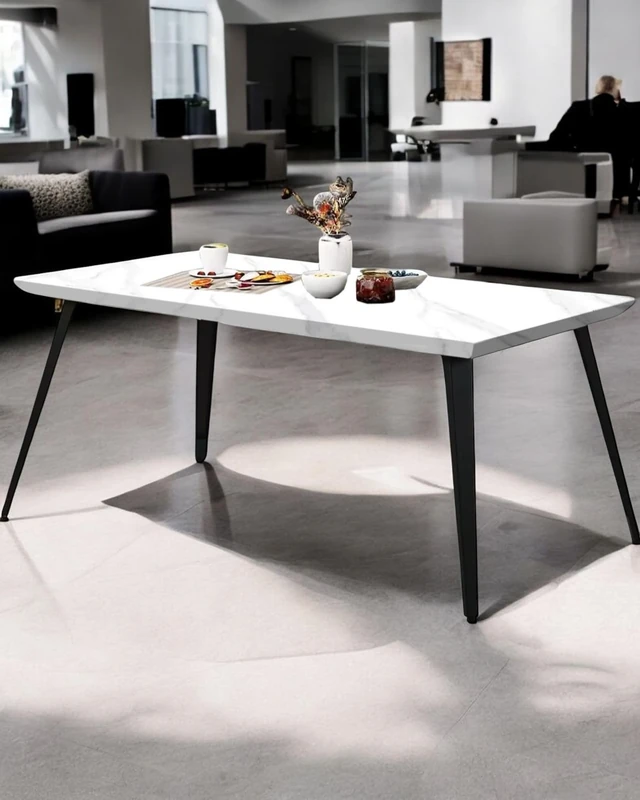 FurnitureR 1-Pack White Marble Office Waiting Area Table, Contemporary Design, MDF Material, Modern Spaces, Ideal for Offices and Reception Areas, Sleek and Durable Construction