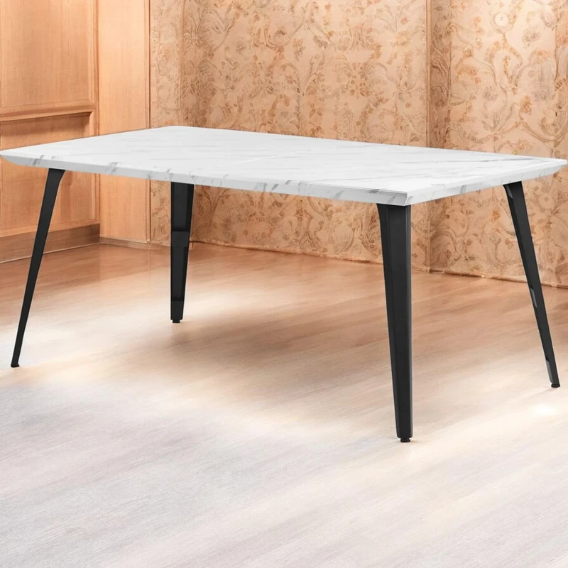 FurnitureR 1-Pack White Marble Wallpaper Table, Modern Design, MDF Construction, Home and Office Use, Compact and Stylish, Durable Surface
