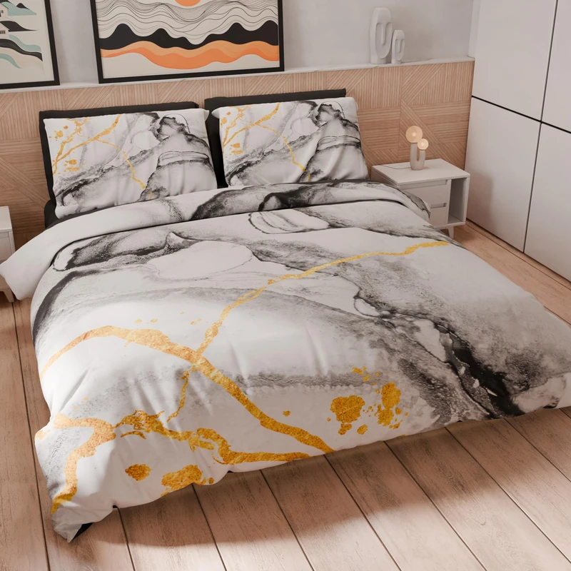PETTI Artigiani Italiani - Maxi Double Duvet Cover Set 260 x 220 cm (2 Pillowcases 75 x 50 cm Included), Microfibre Duvet Cover Set with Digital Marble Print Light Grey – Made in Italy