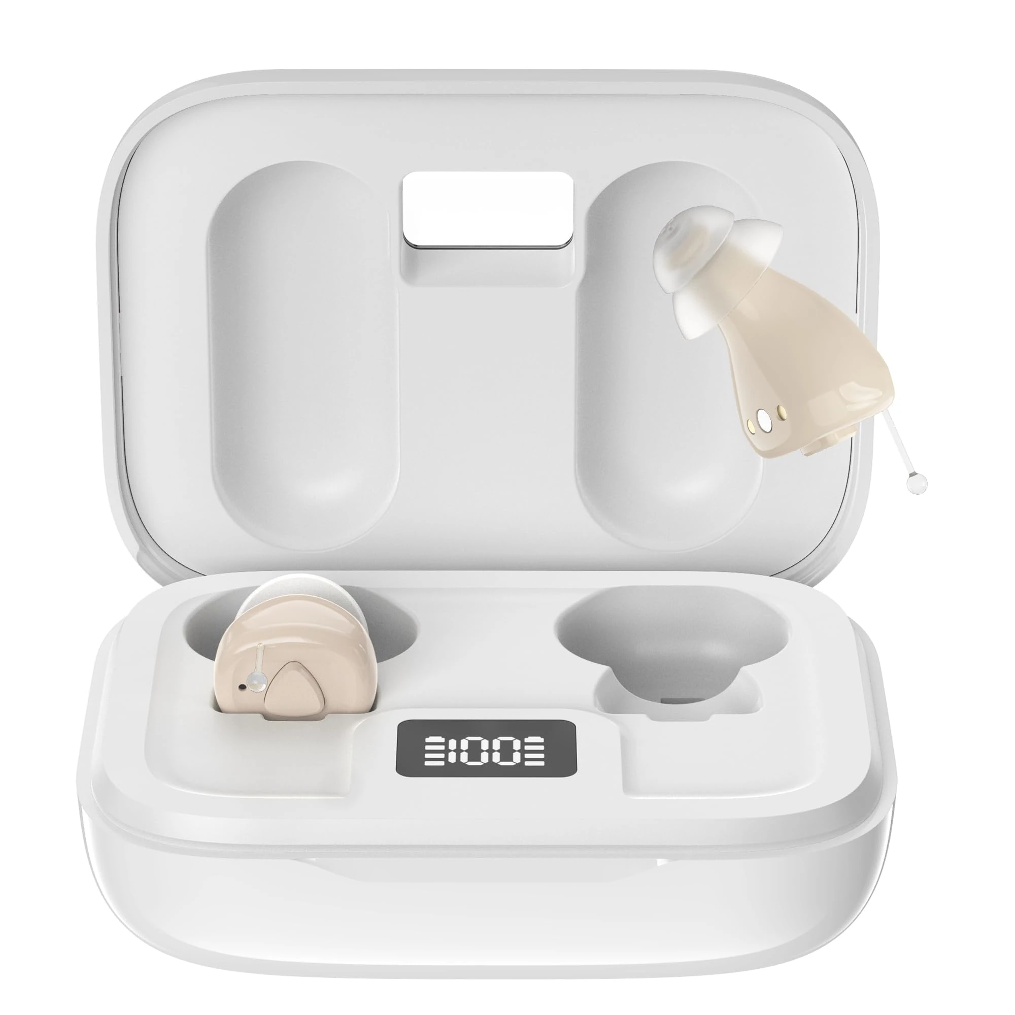 Invisible Hearing Amplifier for Adults with Intelligent Noise Cancellation, Hearing Amplifier for Seniors with Clear Sound, Super-Mini Design Comfort Fit in Ear Canal (Beige)