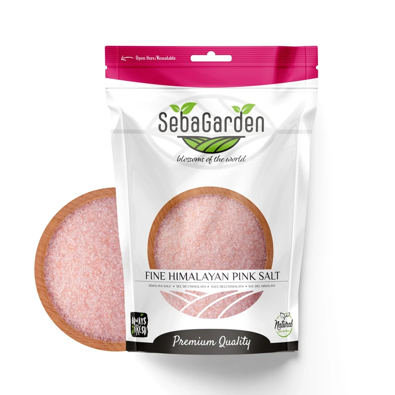 Seba Garden 100% Pure Himalayan Pink Salt – Extra Fine, 1kg Resealable Doypack | Natural & Unrefined, Rich in Minerals | Perfect for Cooking, Grinders & Bath Soaks (1 kg, Fine)