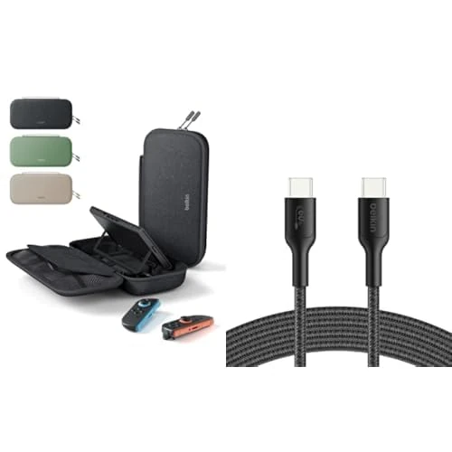 Belkin Gaming Nintendo Switch 2 Charger Case with Removable 10,000mAh Power Bank and Gaming USB-C to USB-C Cable 60W (6.6ft), Braided Type C Charger