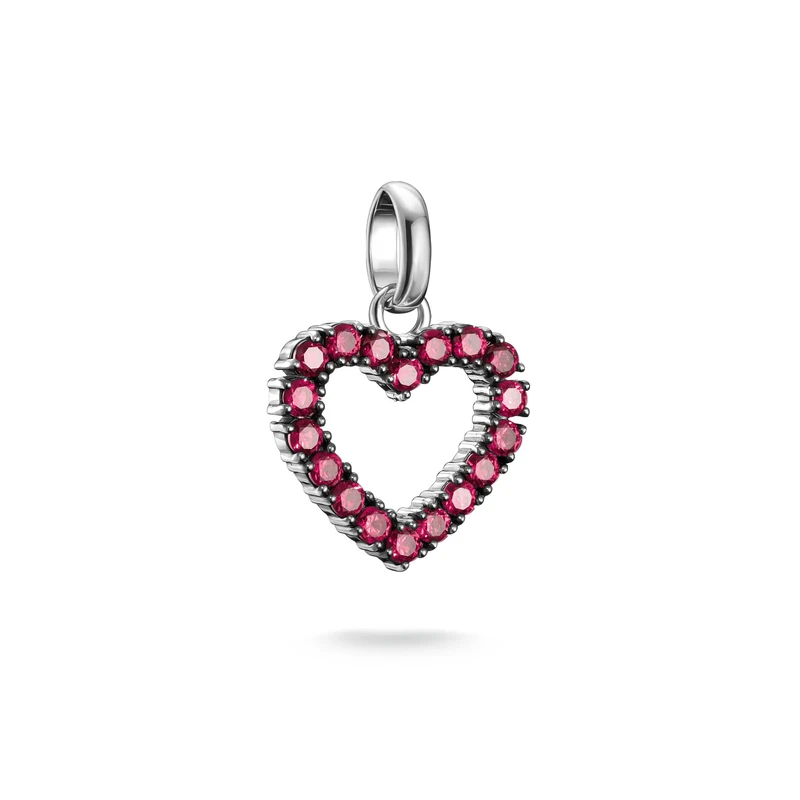 Thomas Sabo Charm pendant heart with red stones Connect silver Recycled 925 Silver, Blackened