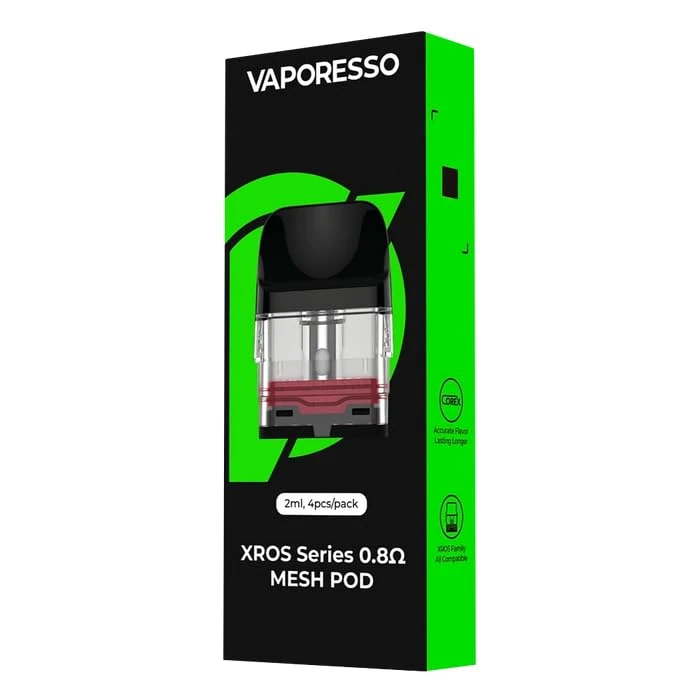 XROS Corex 2.0 0.8 Ohm Replacement Pods Compatible with Vaporesso XROS Nano and XROS Mini Kits, Pack of 4 No Nicotine.