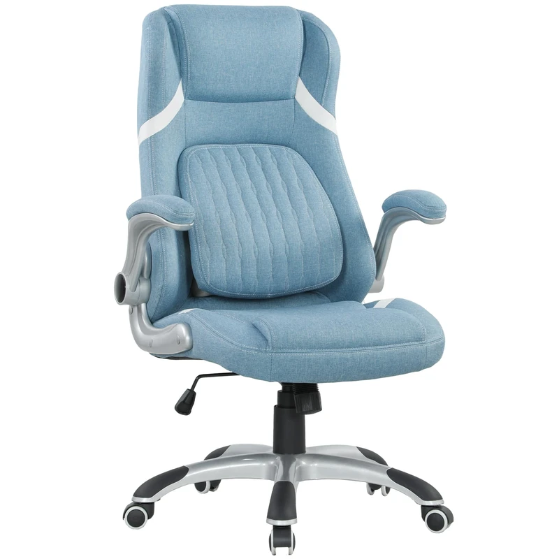 Vinsetto Executive Office Chair, Fabric High Back Office Desk Chair with Flip-up Armrests, Adjustable Lumbar Support and Tilt Function, Blue
