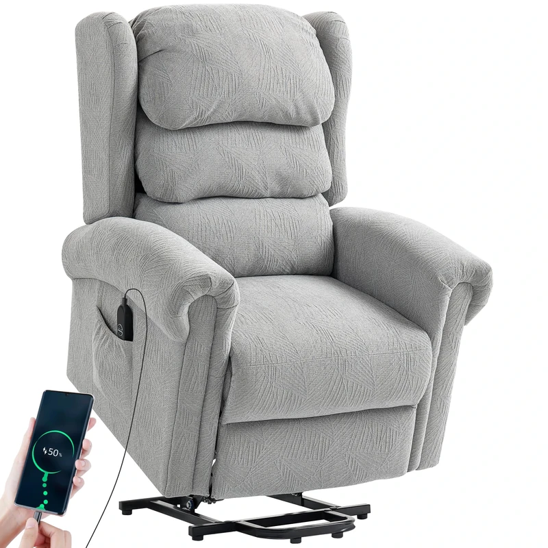 HOMCOM Power Lift Recliner Chair for Elderly, Velvet-Feel Electric Riser and Recliner Armchair for Living Room with USB Charging Port, Remote Control, 2 Side Pockets, Thick Padded Back, Grey