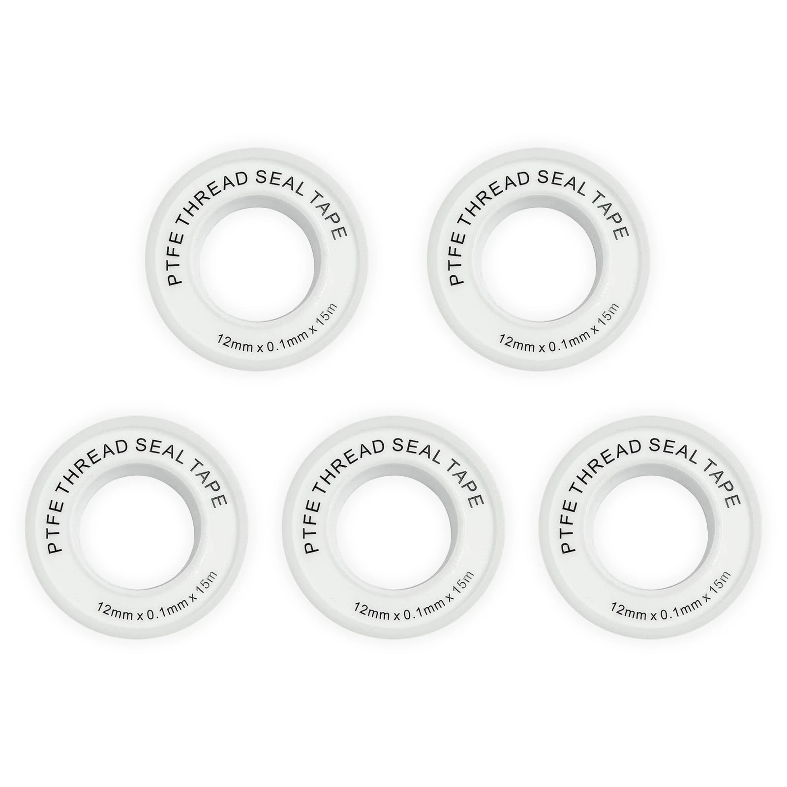 5 Pcs PTFE Sealing Tape, Plumbers Tape, PTFE Thread Seal Tape, PTFE Tape Pack, Teflon Plumbing Tape for Leaking Pipe Thread Screw Head in Bathroom/Kitchen/Garden, with Snap On Cover in White