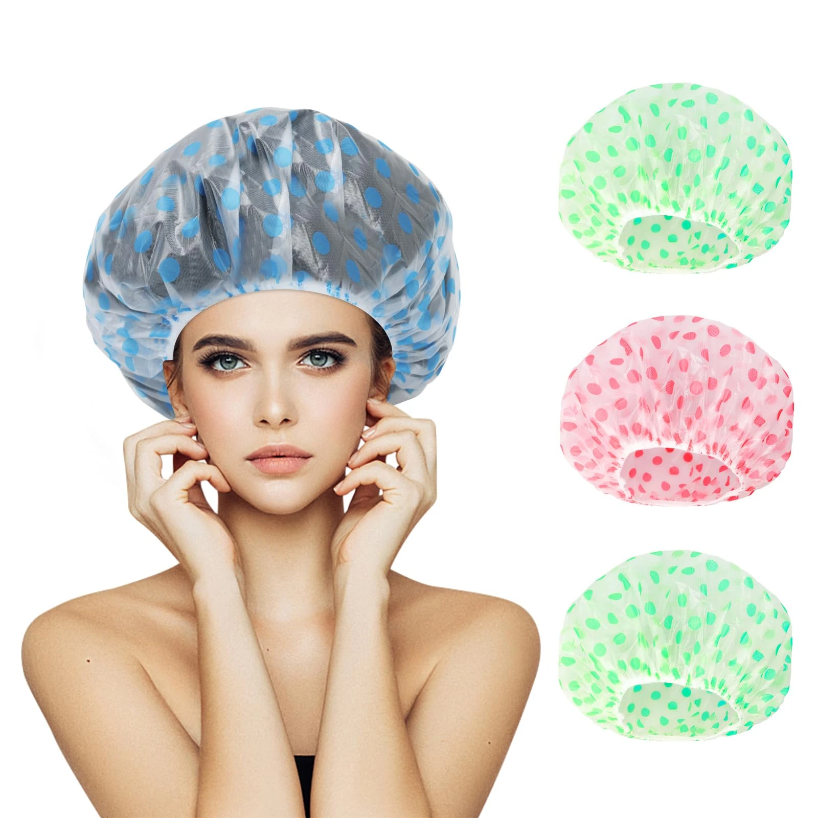 MOXYOY 4PCS Shower Cap, Waterproof Shower Caps for Women Long Hair, Reusable Bath Cap with Elastic Band for Spa Salon Hotel