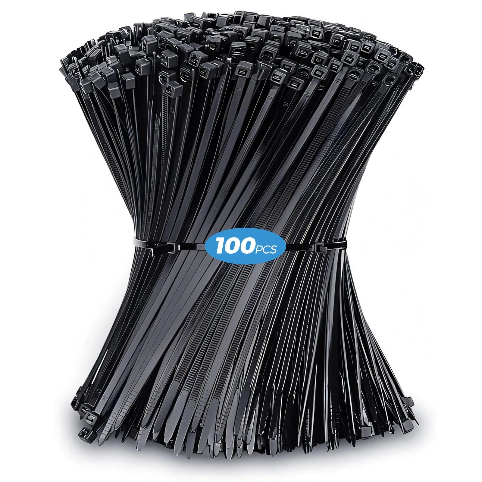 Black Cable Ties - 300mm x 3.6mm, 100 Pack Heavy Duty Strong Premium Nylon Zip Ties, Multi-Purpose Long Plastic Tie Wraps for Home and DIY