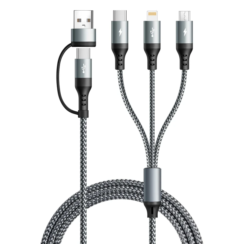 UZAHSK 5 in 1 Multi Charging Cable with Data Transfer [3A 1.2M] Nylon Multi Fast Charging Cable, USB A/C Charger Cords with Micro/Type C/Lightning for iPhone Series/Samsung/Tablets/PS and More