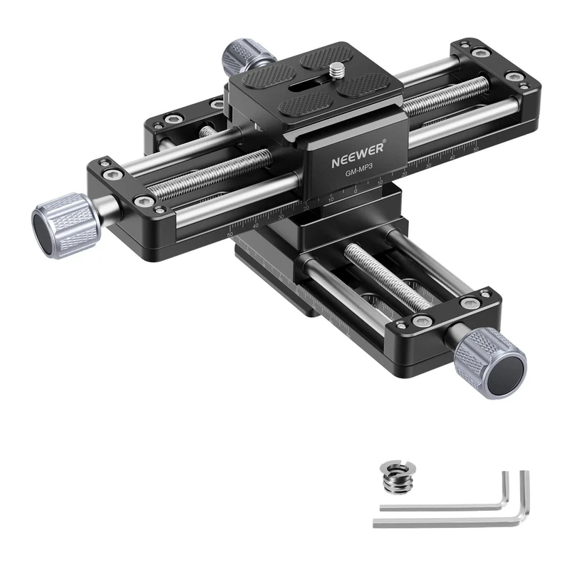 NEEWER Macro Rail Slider, 4 Axis 360° Rotating Aluminum Alloy Focusing Rail with Arca Type Quick Release Plate 1/4" Screw for Camera Camcorder Tripod Heads Macro Photography Closeups Filming, GM-MP3