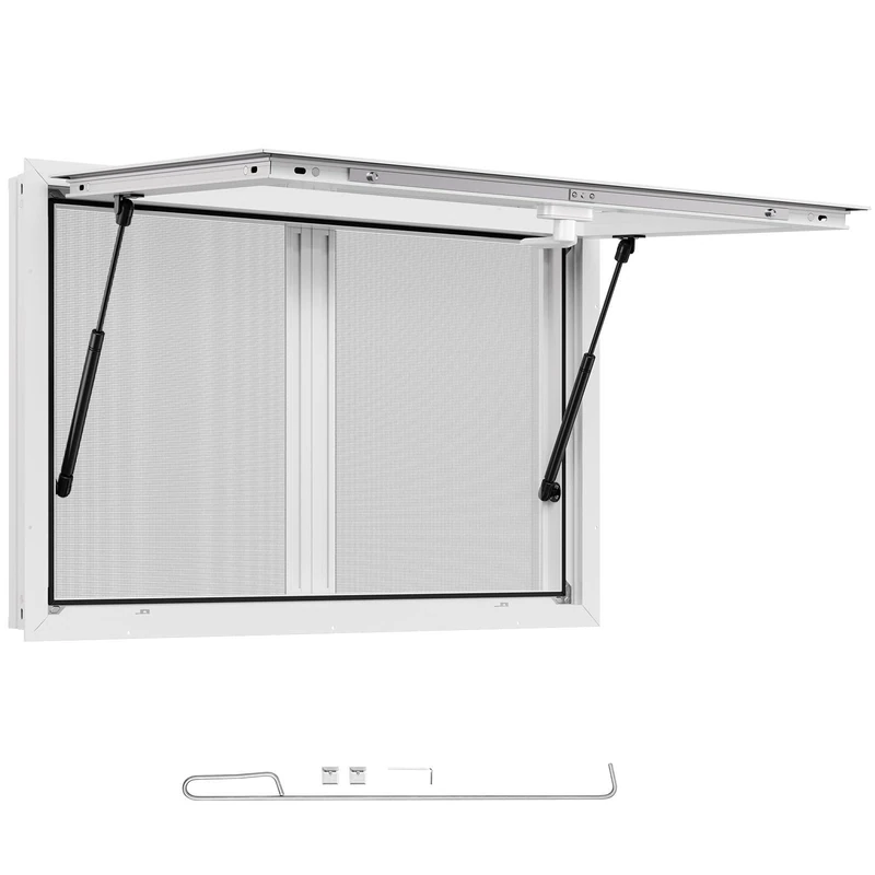 VEVOR Concession Window 92x61 cm, Aluminum Alloy Service Window for Food Truck, Up to 85 Degrees Stand Serving Window with 2 Sliding Windows, Awning Door, and Drag Hook, for Concession Trailers - Image 1