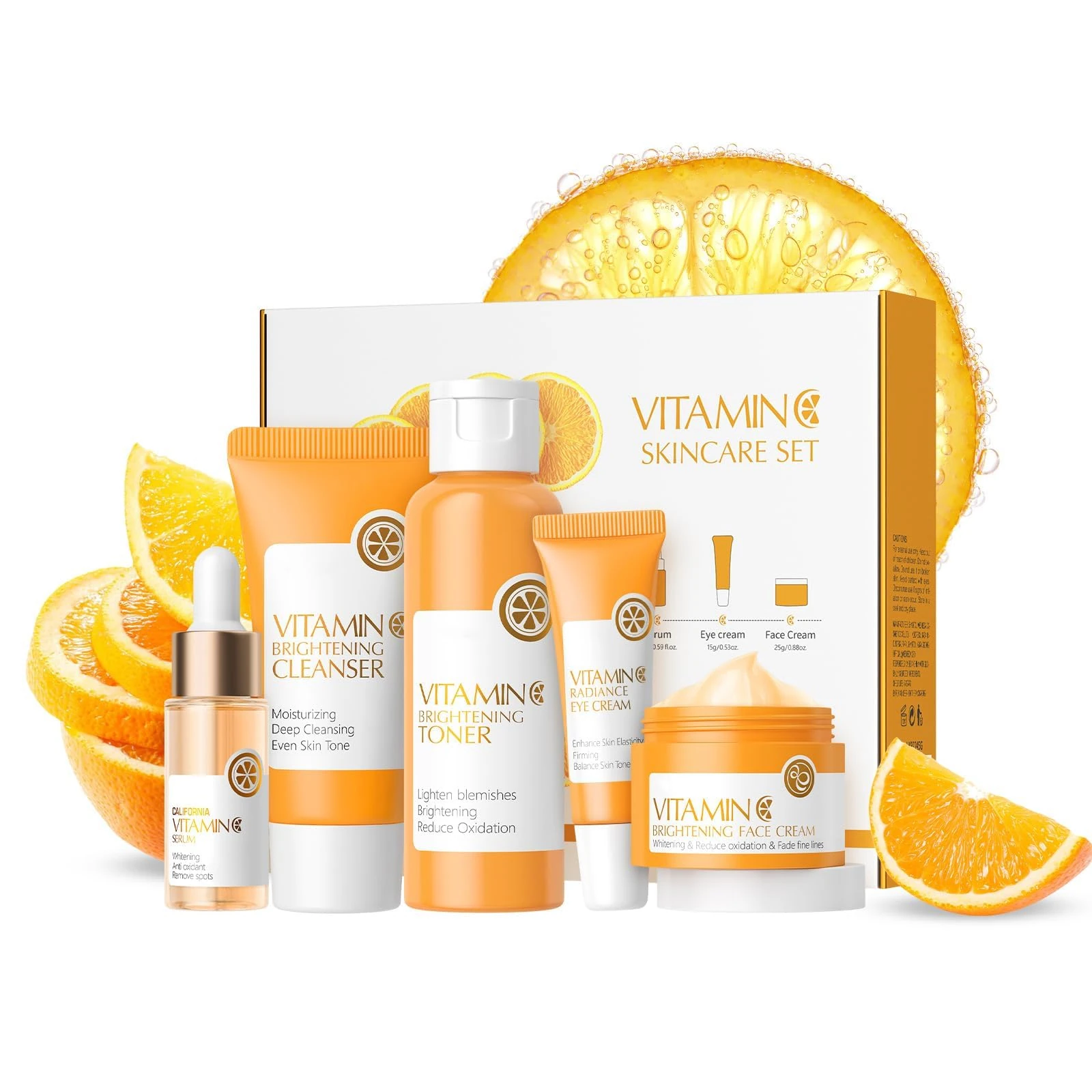 Vitamin C Skincare Gift Set, Face Skin Care Sets & Kits, Facial Kit with Cleanser, Toner, Serum, Eye Cream & Face Cream, Beauty Gifts for Teenage Girls, Anti Aging Antioxidant Rejuvenating 5pcs