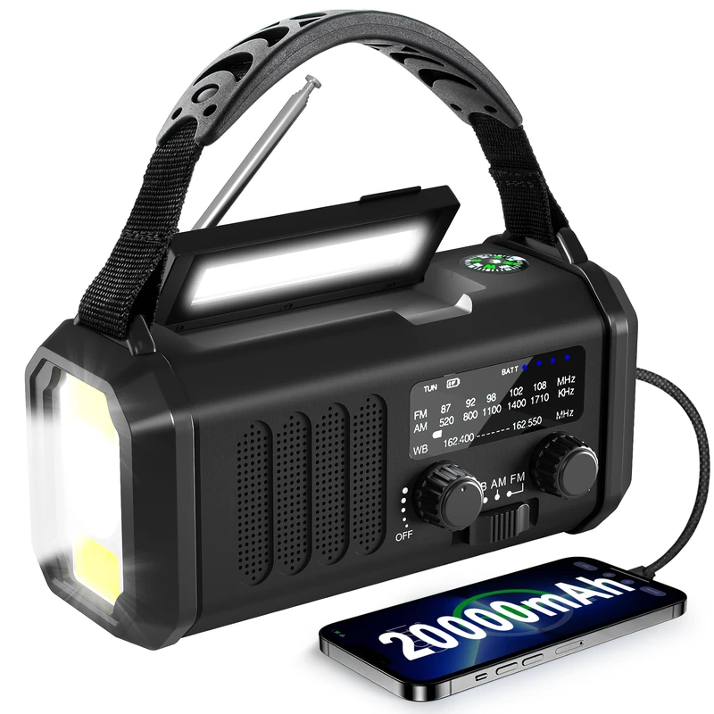 NOAA Emergency Radio NOAA Weather Radio Hand Crank & Solar Charging 20,000 mAh/74000 mWh with AM FM Rechargeable Battery Built-in Torch Reading Light & SOS AM/FM & Portable for Camping & Emergencies